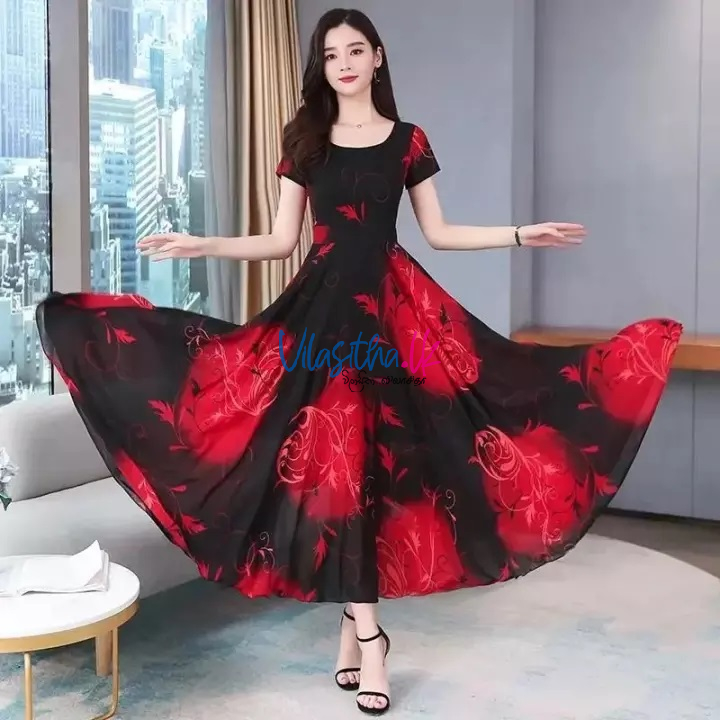 Women's Long Dress Fashion Loose Short Sleeve Square Neck Swing Frocks Elegant Ladies Wear